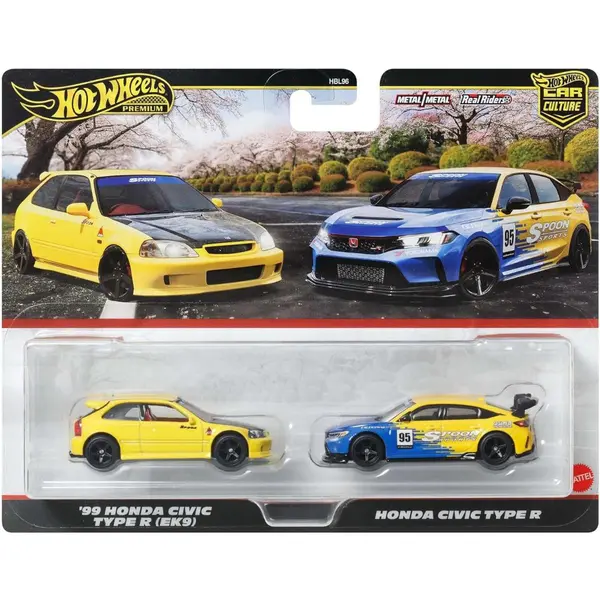 Set 2 masini metalice, Hot Wheels, 99 Honda Civic Type R si Honda Civic Type (EK9), JBL00