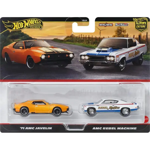 Set 2 masini metalice, Hot Wheels, AMC Javelin si AMC Rebel Machine 979Q, JBL06