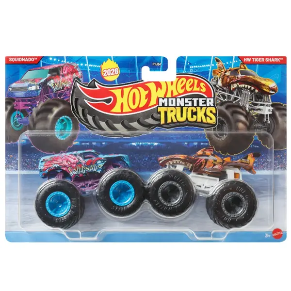 Set 2 masinute Monster Truck, Hot Wheels, Squidnado si HW Tiger Shark, JHY89