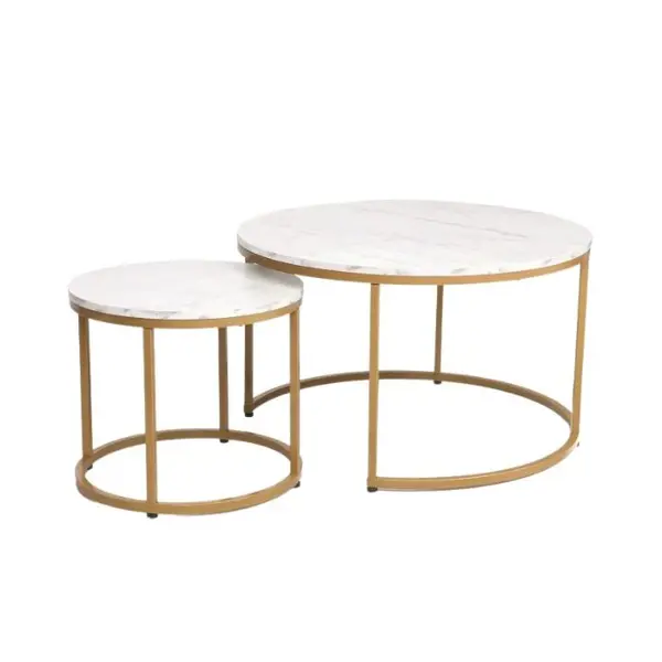 Set 2 masute de cafea ABISALY Ø80/48 CM - Alb/Gold