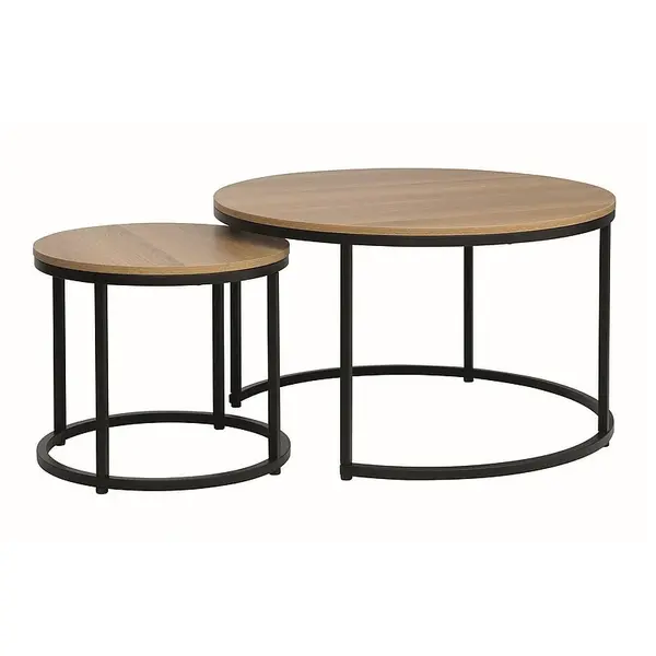 Set 2 masute de cafea ABISALY Ø80/48 CM - Lemn/Negru