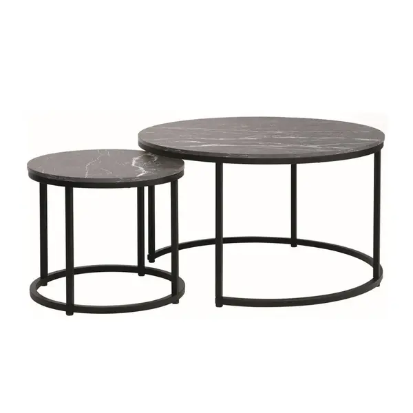 Set 2 masute de cafea ABISALY Ø80/48 CM - Negru/Negru