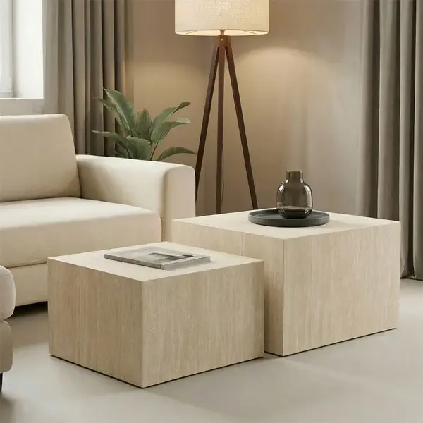 Set 2 masute de cafea Coffina din MDF, efect travertin, 58x58x40 cm