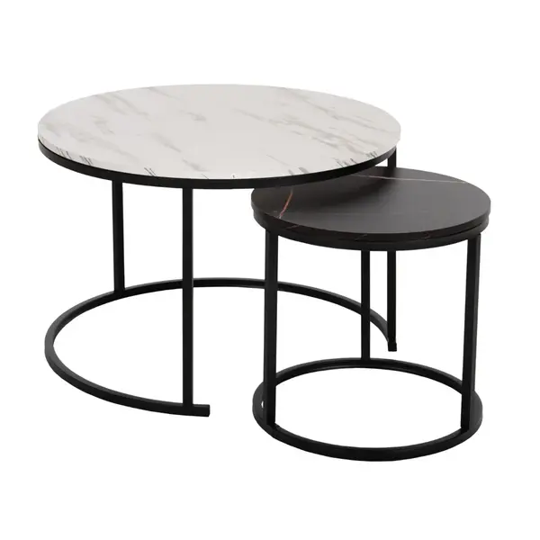 Set 2 masute de cafea RODESE BLACK/WHITE Ø48x47/80x52 CM - Default Title