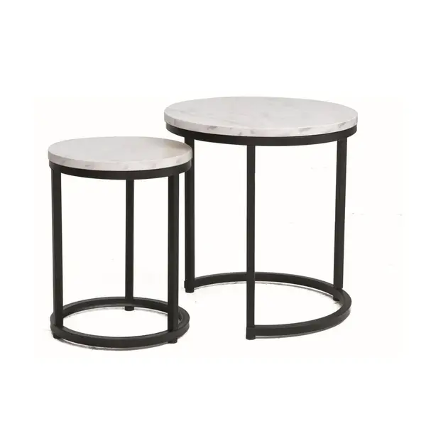 Set 2 masute de cafea VALENCIA BLACK Ø45/32 CM-Alb - Default Title