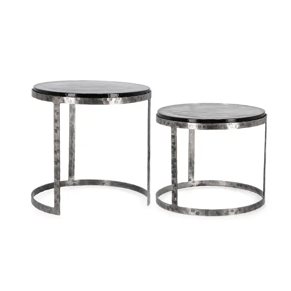 Set 2 masute de cafea ZAYLA ROUND NICKEL Ø39x36/46x45 CM - Default Title