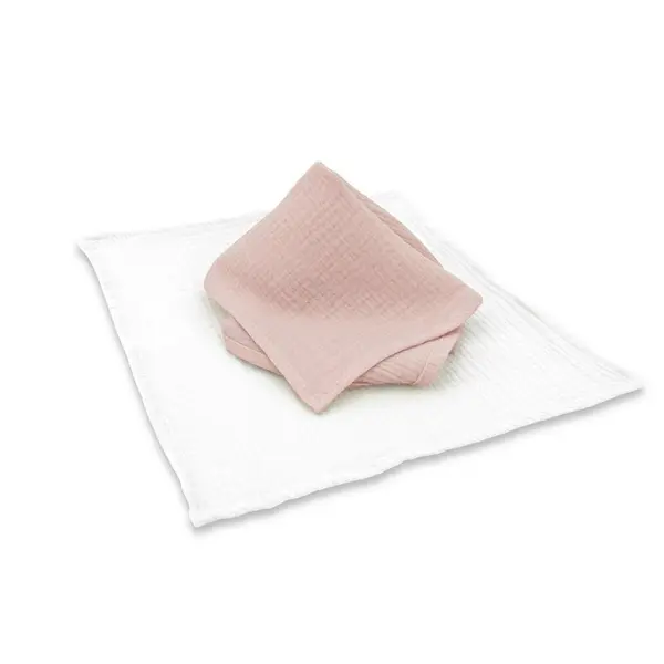 Set 2 museline Qmini Powder Pink si Cream, multifunctionale, bumbac dublu, 30x30 cm