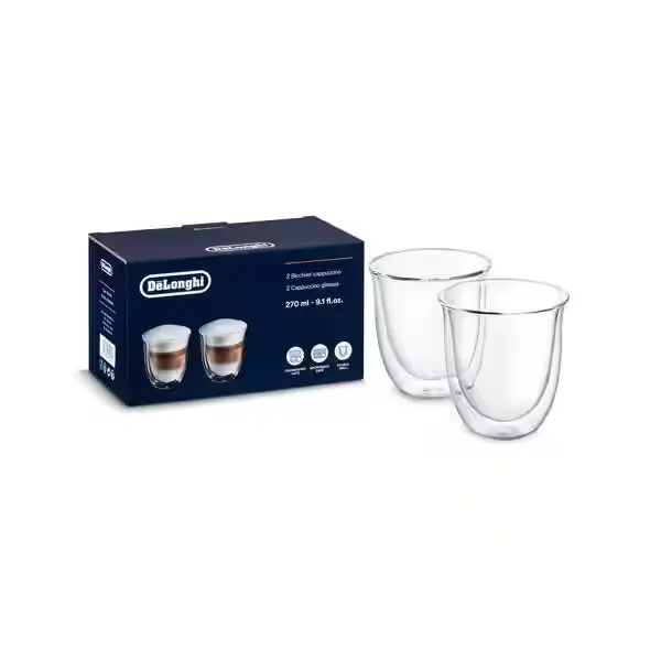 Set 2 pahare DeLonghi Cappuccino DLSC311 2x270ml Sticla termorezistenta, Transparente