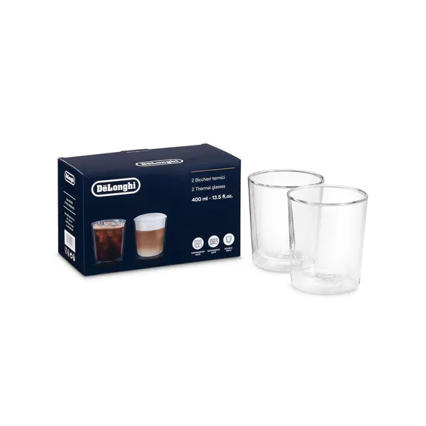 Set 2 pahare DeLonghi DLSC318 2x400ml Sticla termorezistenta, Transparente