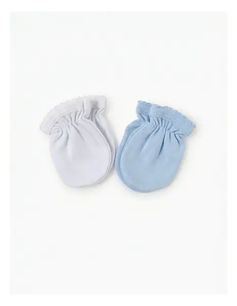 Set 2 perechi manusi pentru bebelusi, blue-alb