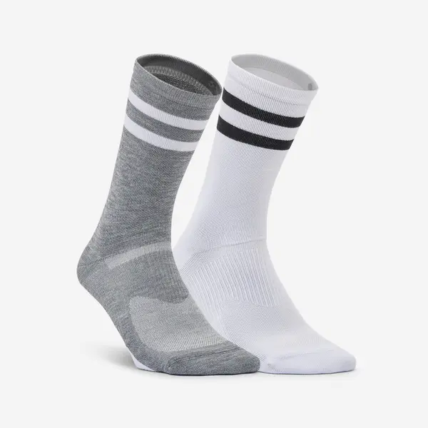 Set 2 perechi șosete lungi Fitness Alb-Negru Adulți