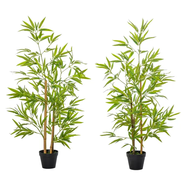 Set 2 Plante de Bambus Artificiale in Ghiveci de 120cm, Decoratiune pentru Casa, Birou, Interior si Exterior Outsunny | Aosom Romania