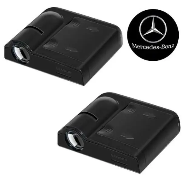 Set 2 proiectoare logo Mercedes cu holograma pe LED HAWIRE, Compatibil cu toate modelele Mercedes, Pe senzor, 3 baterii AAA incluse, Iluminare portier