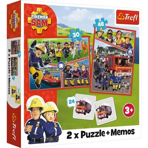 Set 2 puzzle-uri + joc memorie Trefl Fireman Sam Echipa pompierilor, 30/48 piese