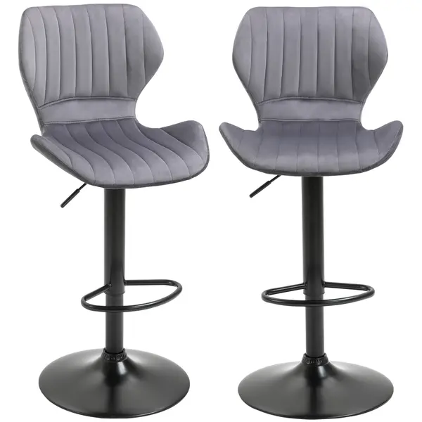 Set 2 scaune bar, inaltime reglabila, imitatie catifea HOMCOM | Aosom Romania