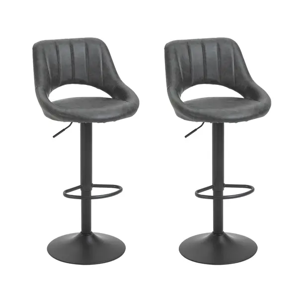 Set 2 Scaune de bar HOMCOM, Inaltime reglabila, Piele sintetica, Metal, 44x49x90-110cm Negru | Aosom Romania