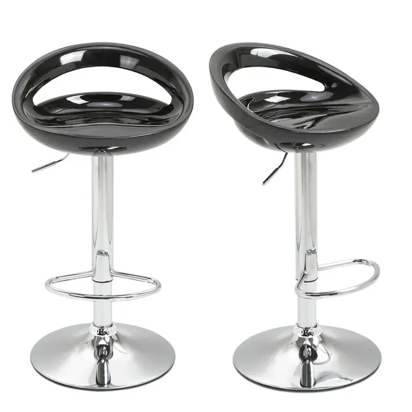 Set 2 scaune de bar, Rotire 360 °, Structura din metal, plastic ABS, negru 46x41x76-96cm HOMCOM | Aosom Romania