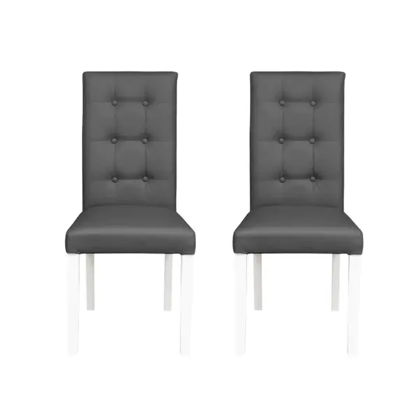 Set 2 scaune living TEO LUX, picioare lemn alb, piele ecologica gri, 46x60x98 cm