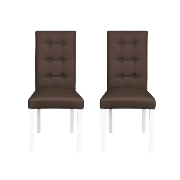 Set 2 scaune living TEO LUX, picioare lemn alb, piele ecologica maro deschis, 46x60x98 cm