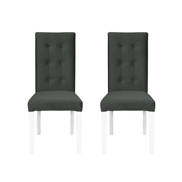 Set 2 scaune living TEO LUX, picioare lemn alb, stofa gri inchis, 46x60x98 cm