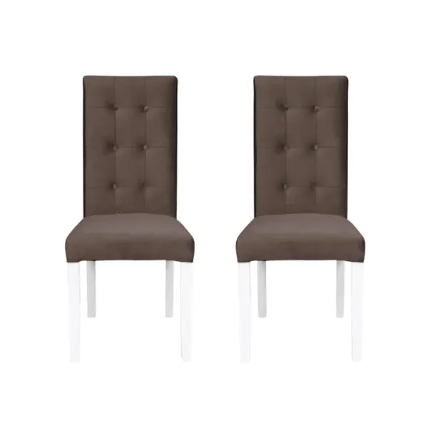 Set 2 scaune living TEO LUX, picioare lemn alb, stofa maro, 46x60x98 cm