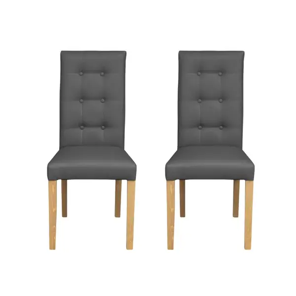Set 2 scaune living TEO LUX, picioare lemn natur, piele ecologica gri, 46x60x98 cm