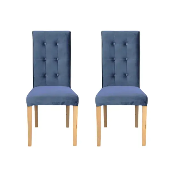Set 2 scaune living TEO LUX, picioare lemn natur, stofa albastru deschis, 46x60x98 cm
