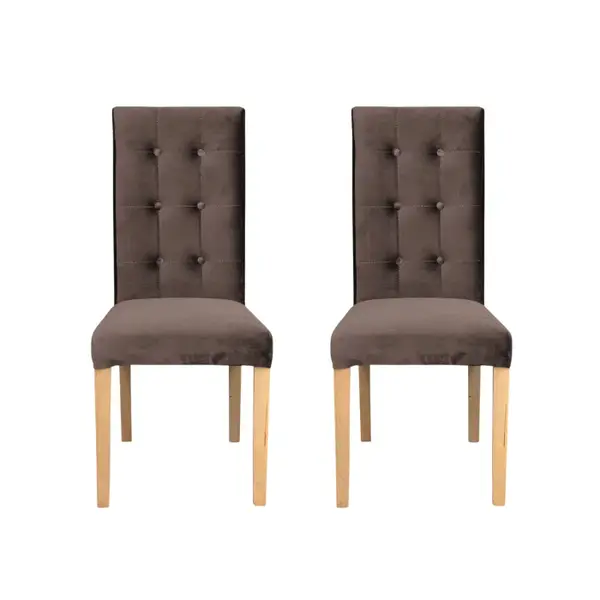 Set 2 scaune living TEO LUX, picioare lemn natur, stofa maro, 46x60x98 cm