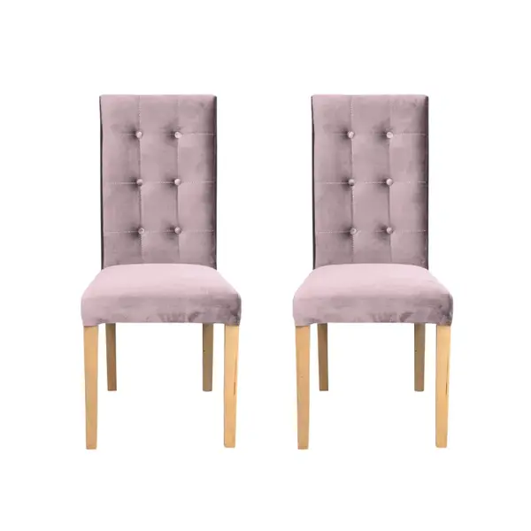 Set 2 scaune living TEO LUX, picioare lemn natur, stofa roz pudra, 46x60x98 cm