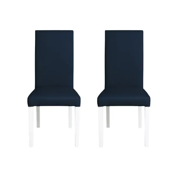 Set 2 scaune living TEO, picioare lemn alb, piele ecologica albastru, 46x60x98 cm