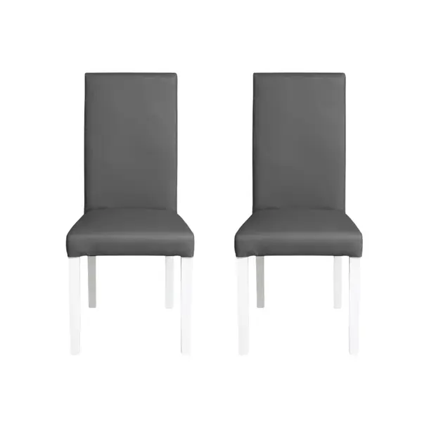 Set 2 scaune living TEO, picioare lemn alb, piele ecologica gri, 46x60x98 cm