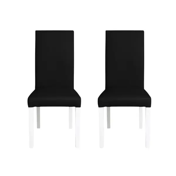 Set 2 scaune living TEO, picioare lemn alb, piele ecologica negru, 46x60x98 cm