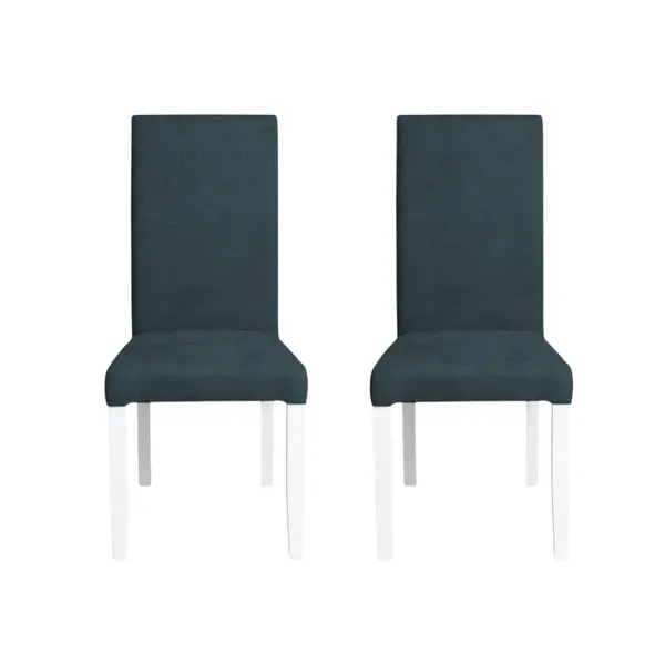 Set 2 scaune living TEO, picioare lemn alb, stofa albastru, 46x60x98 cm