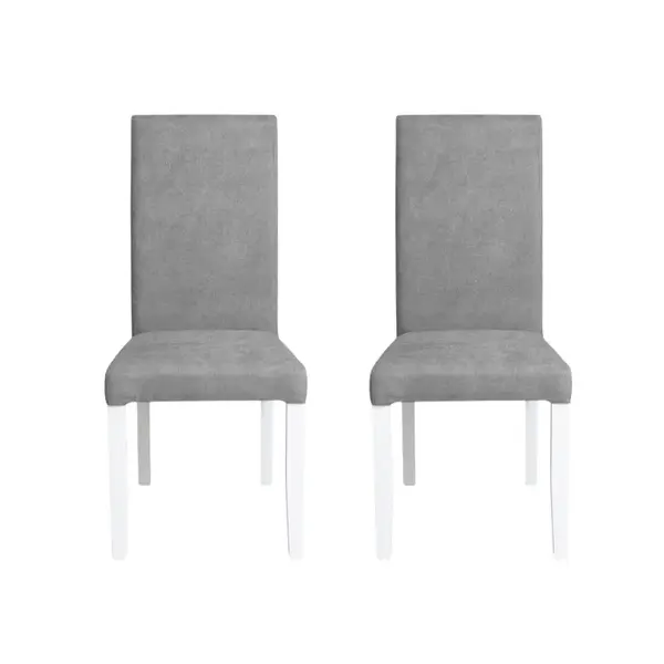 Set 2 scaune living TEO, picioare lemn alb, stofa gri deschis, 46x60x98 cm