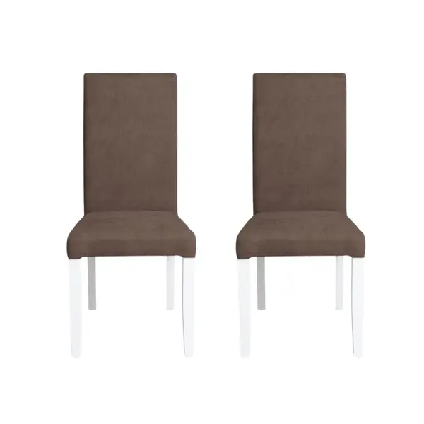 Set 2 scaune living TEO, picioare lemn alb, stofa maro, 46x60x98 cm