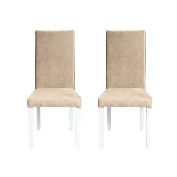 Set 2 scaune living TEO, picioare lemn alb, stofa z bej, 46x60x98 cm