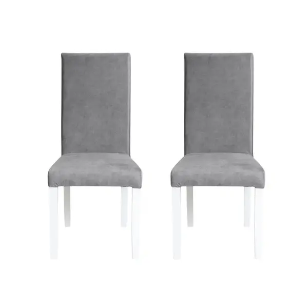 Set 2 scaune living TEO, picioare lemn alb, stofa z gri deschis, 46x60x98 cm