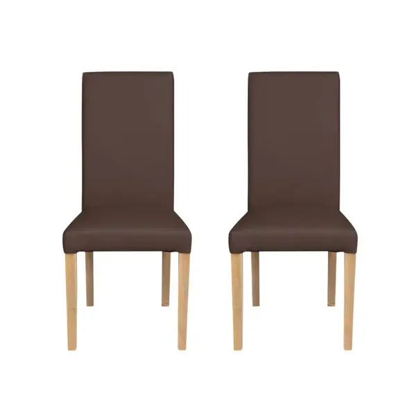 Set 2 scaune living TEO, picioare lemn natur, piele ecologica maro deschis, 46x60x98 cm