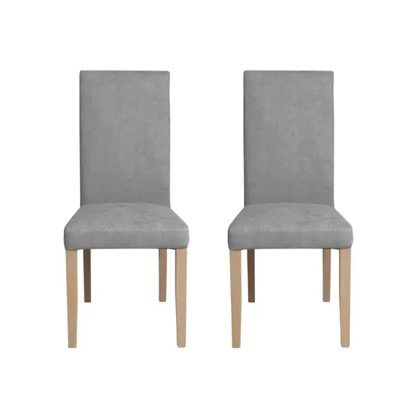 Set 2 scaune living TEO, picioare lemn natur, stofa gri deschis, 46x60x98 cm