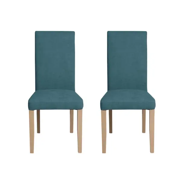Set 2 scaune living TEO, picioare lemn natur, stofa turcoaz, 46x60x98 cm