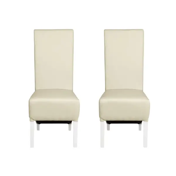 Set 2 scaune living VANESSA, picioare lemn alb, piele ecologica crem, 47x60x110 cm