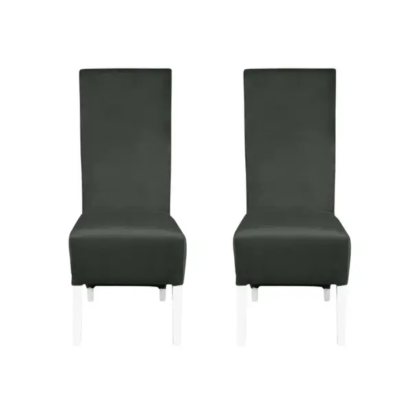 Set 2 scaune living VANESSA, picioare lemn alb, stofa gri inchis, 47x60x110 cm