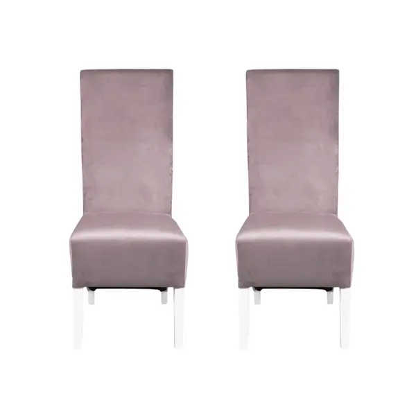 Set 2 scaune living VANESSA, picioare lemn alb, stofa roz pudra, 47x60x110 cm