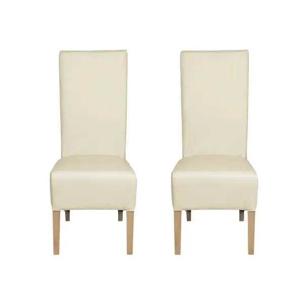 Set 2 scaune living VANESSA, picioare lemn natur, piele ecologica crem, 47x60x110 cm