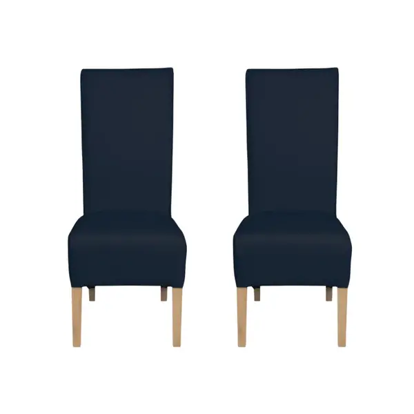 Set 2 scaune living VANESSA, picioare lemn natur, piele ecologica albastru, 47x60x110 cm