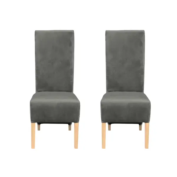 Set 2 scaune living VANESSA, picioare lemn natur, stofa gri deschis, 47x60x110 cm