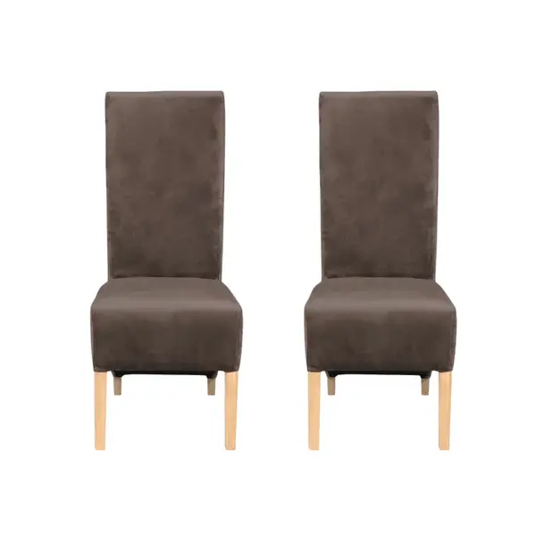 Set 2 scaune living VANESSA, picioare lemn natur, stofa maro, 47x60x110 cm