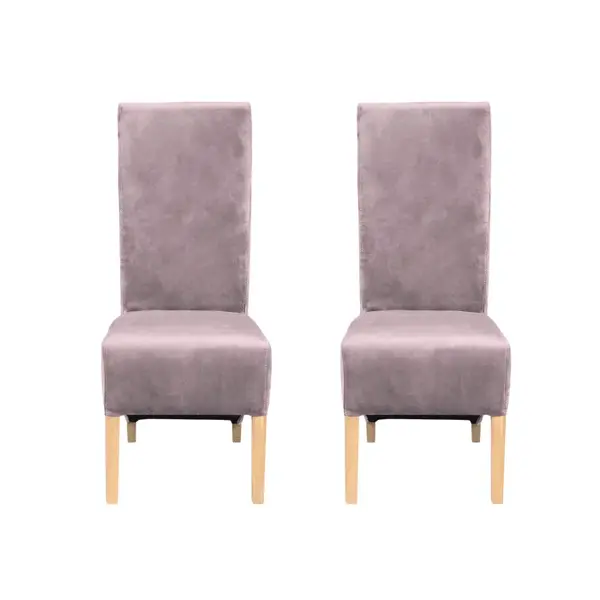 Set 2 scaune living VANESSA, picioare lemn natur, stofa roz pudra, 47x60x110 cm