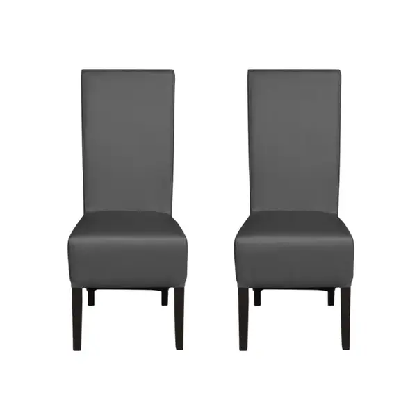 Set 2 scaune living VANESSA, picioare lemn wenge, piele ecologica gri, 47x60x110 cm