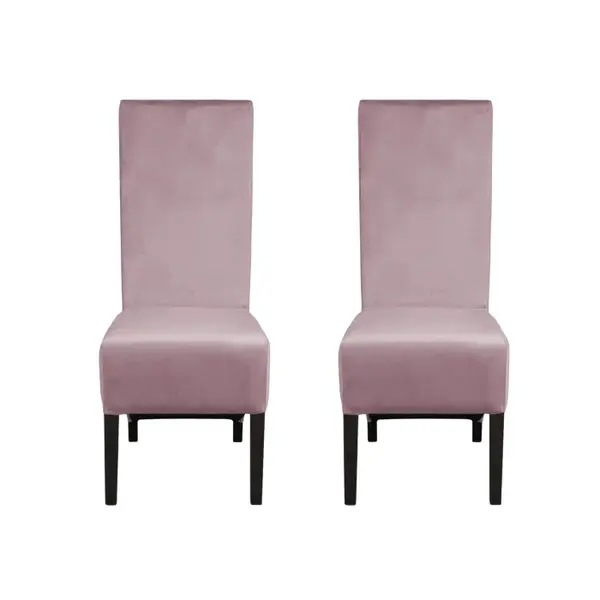 Set 2 scaune living VANESSA, picioare lemn wenge, stofa roz pudra, 47x60x110 cm